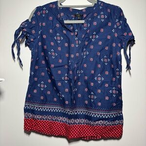 Talbots Blue and Red Patterned Blouse